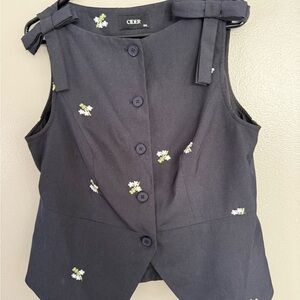 Cider Dark Blue Top with White Floral Detail
